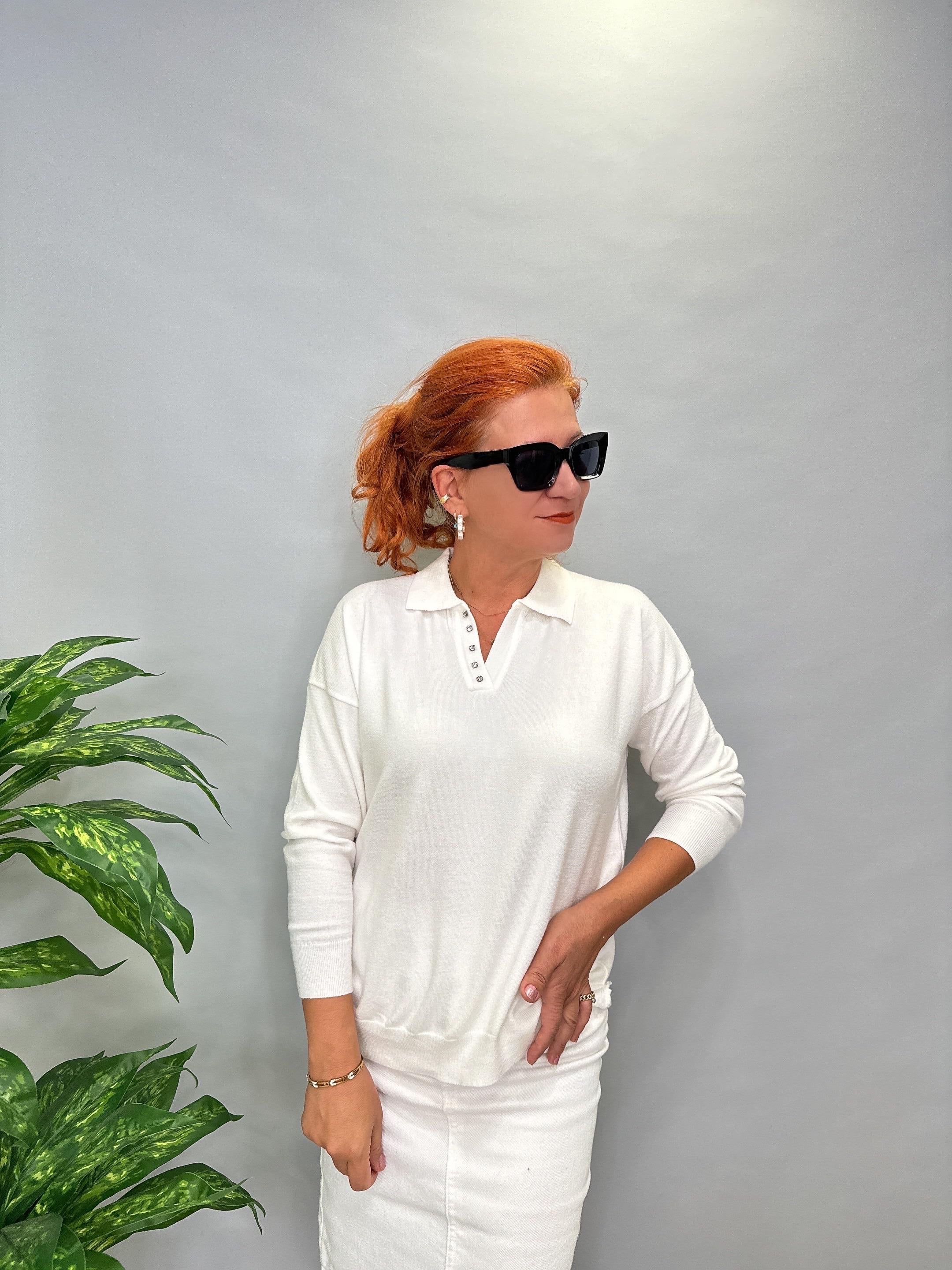 MNS 5058 YAKA TAŞ DETAY SOFT TOUCH BLUZ BEYAZ 42 BEDENE KADAR UYUMLUDUR 