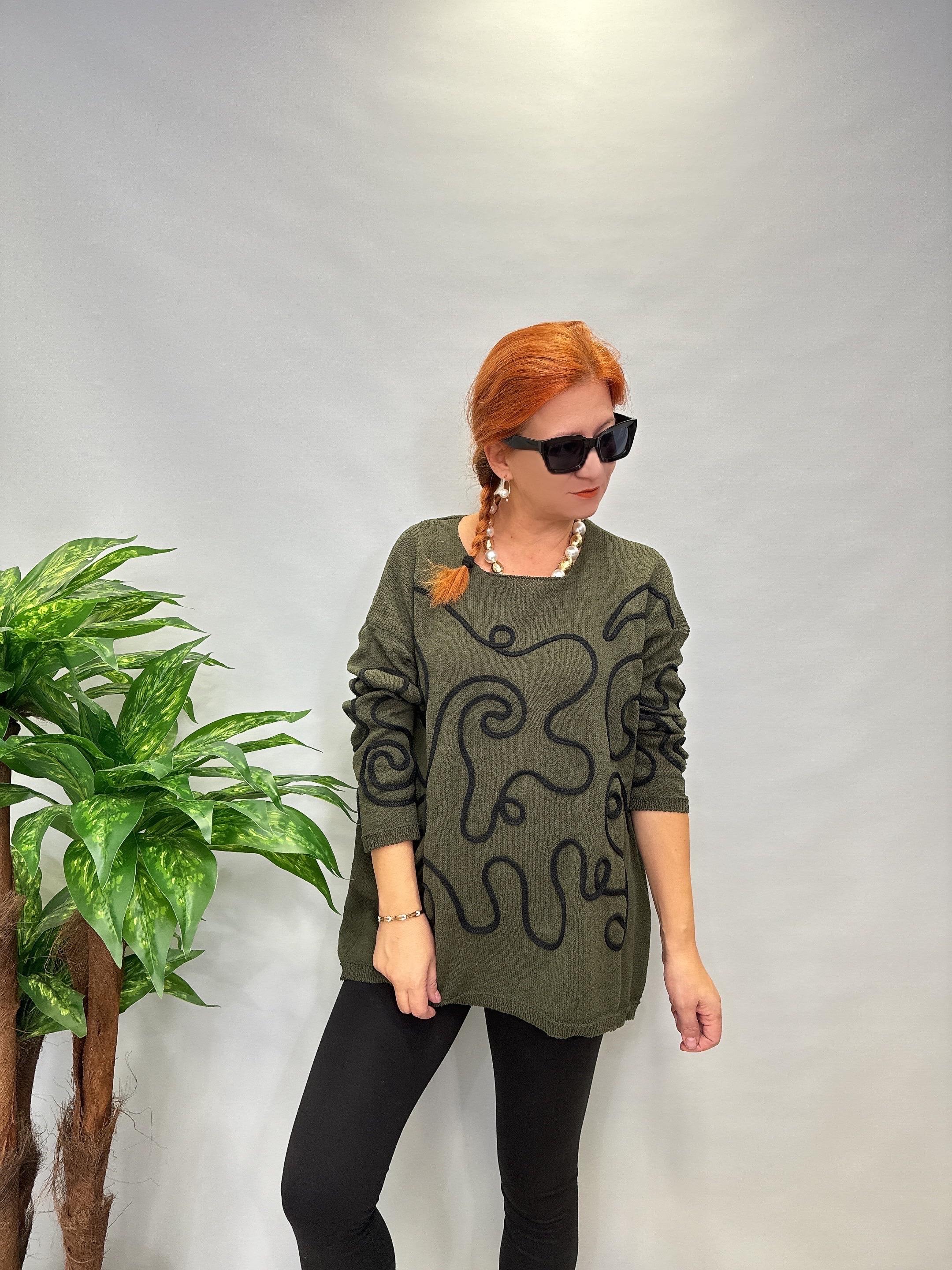 MNS 5079  KABARTMA  DETAY TRİKO BLUZ  HAKİ  44 BEDENE KADAR UYUMLUDUR 