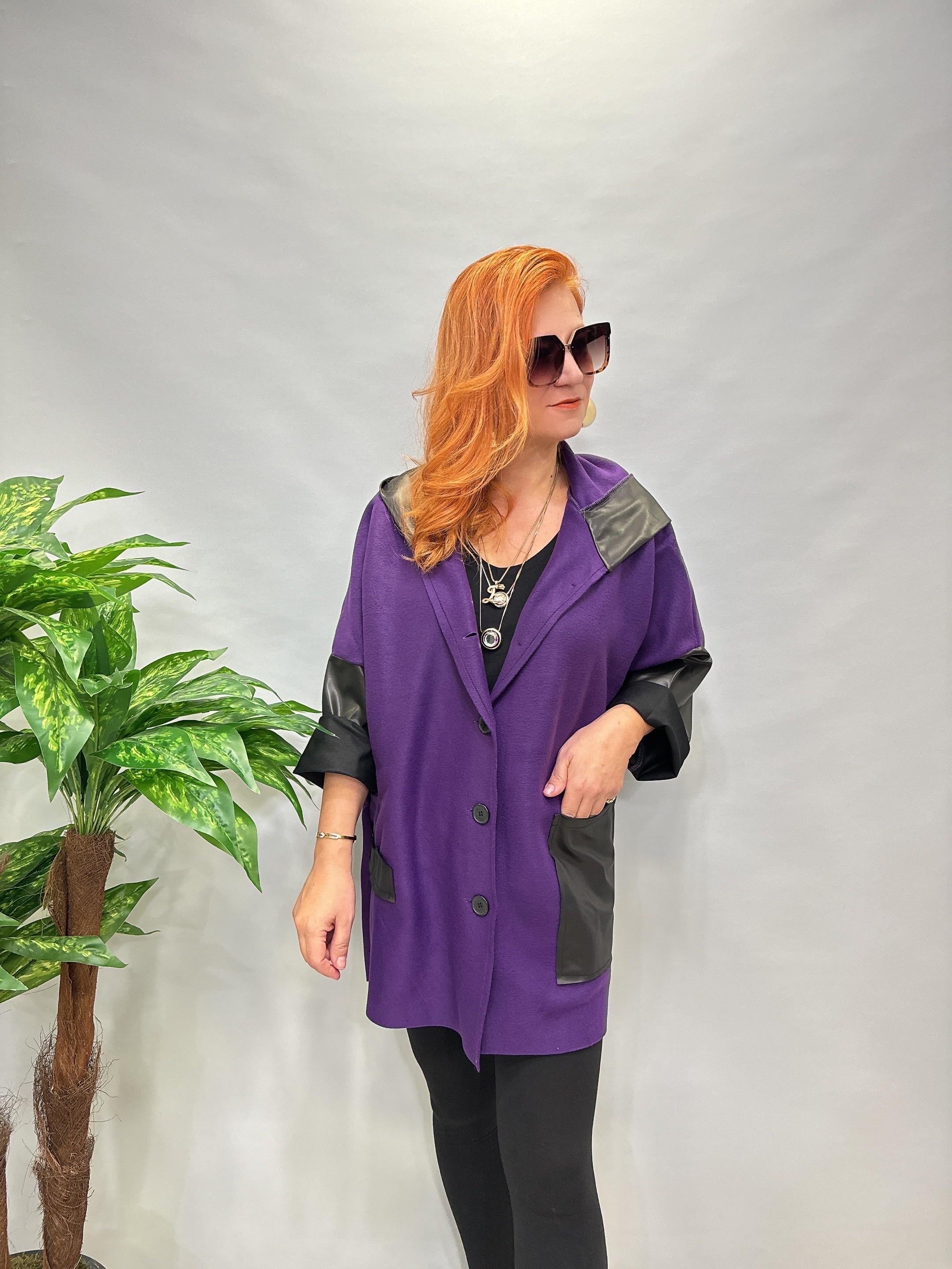 MNS 5089 DERİ DETAY POLAR CEKET MOR  46 BEDENE KADAR UYUMLUDUR 