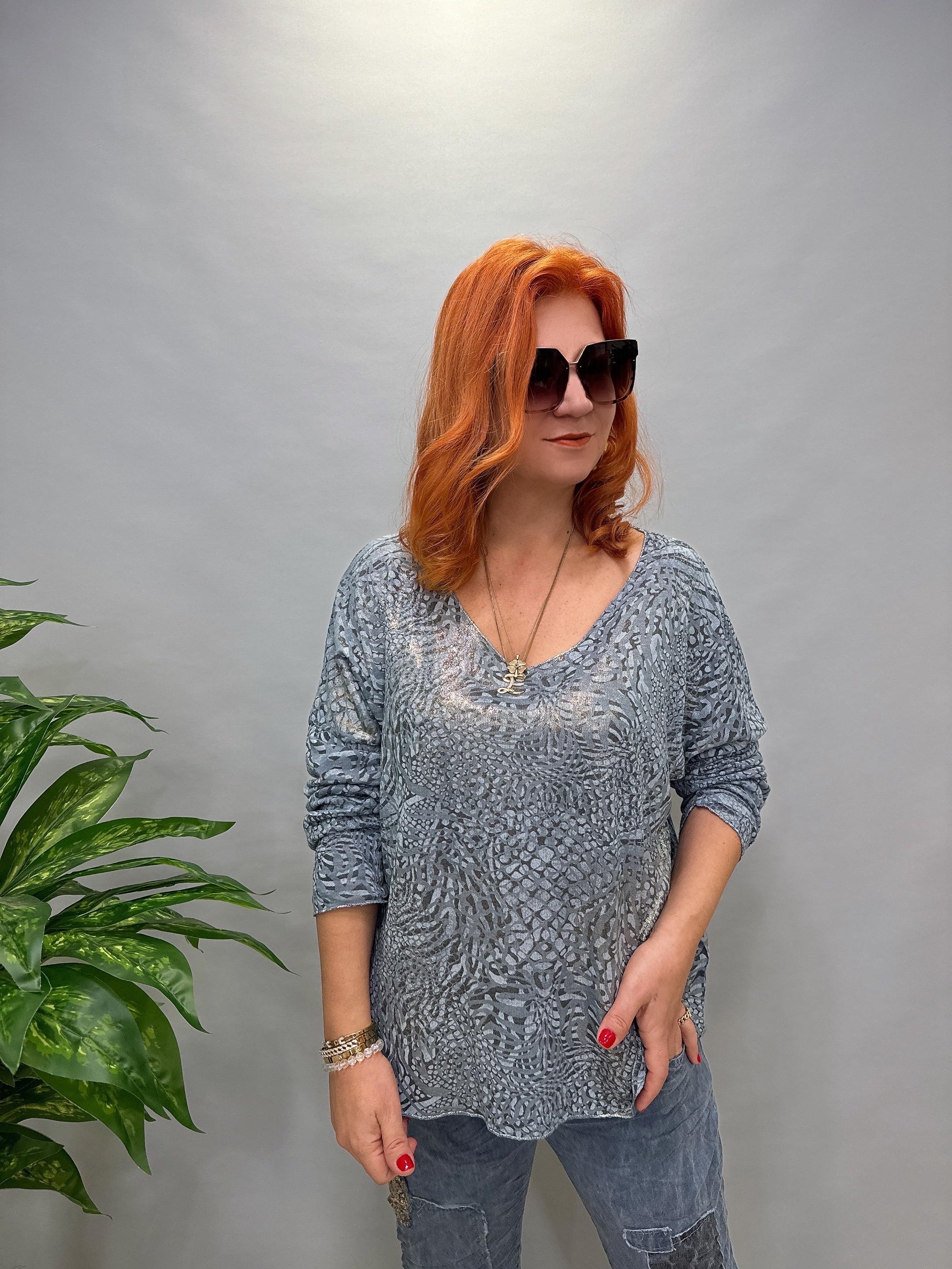 MNS 7575 İTALYAN KENDİNDEN VARAKLI BLUZ MAVİ