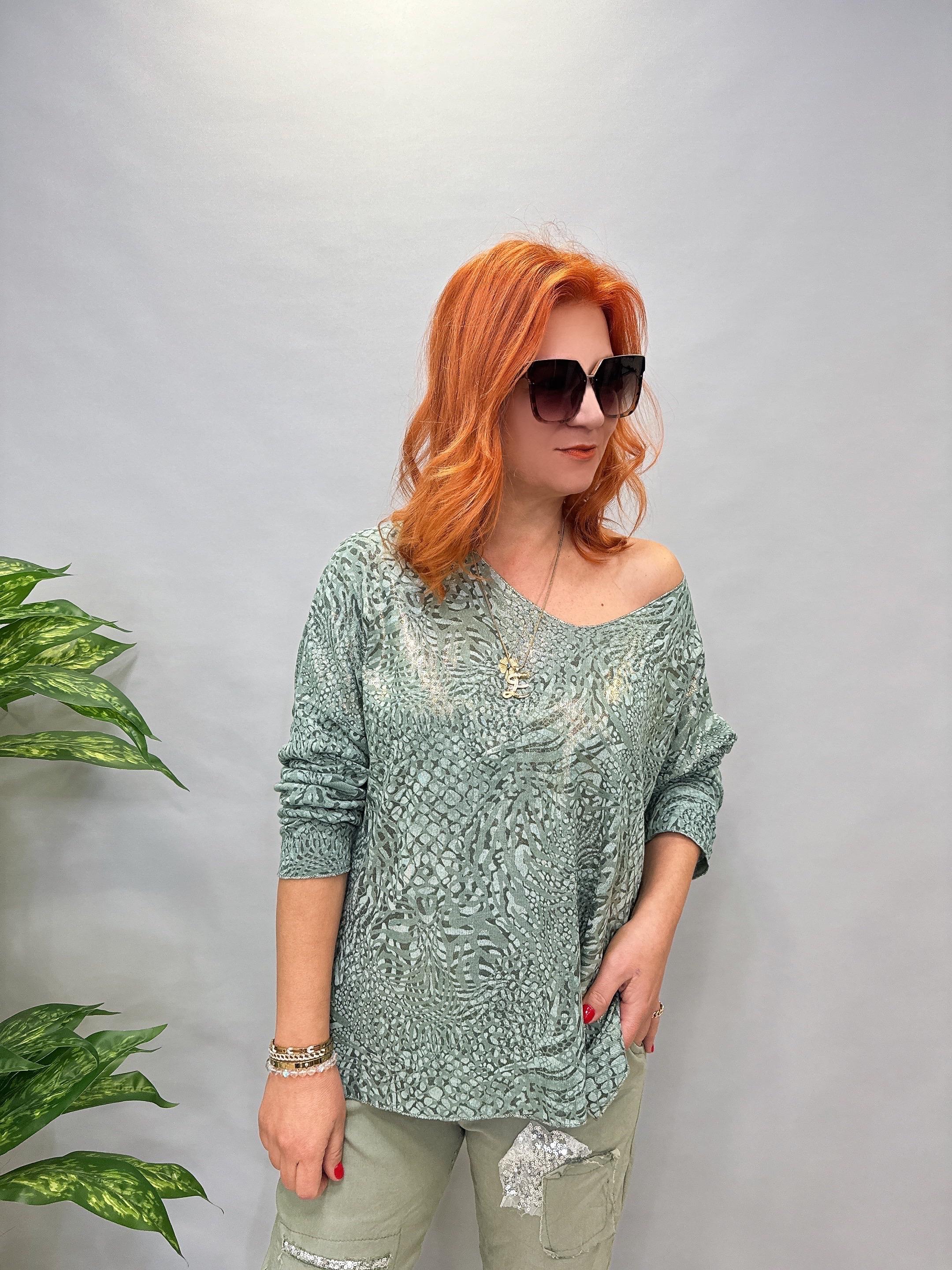 MNS 7575 İTALYAN KENDİNDEN VARAKLI BLUZ YEŞİL