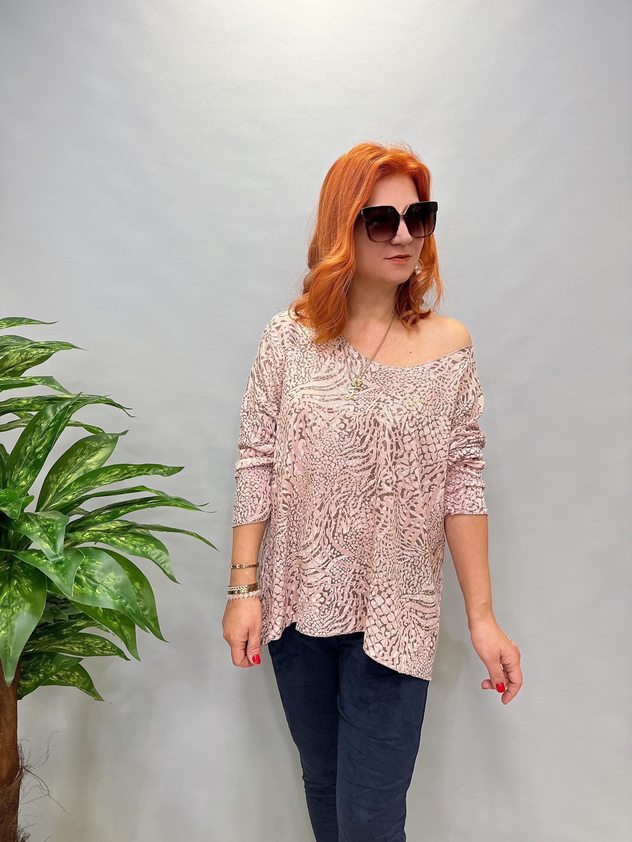 MNS 7575 İTALYAN KENDİNDEN VARAKLI BLUZ PEMBE