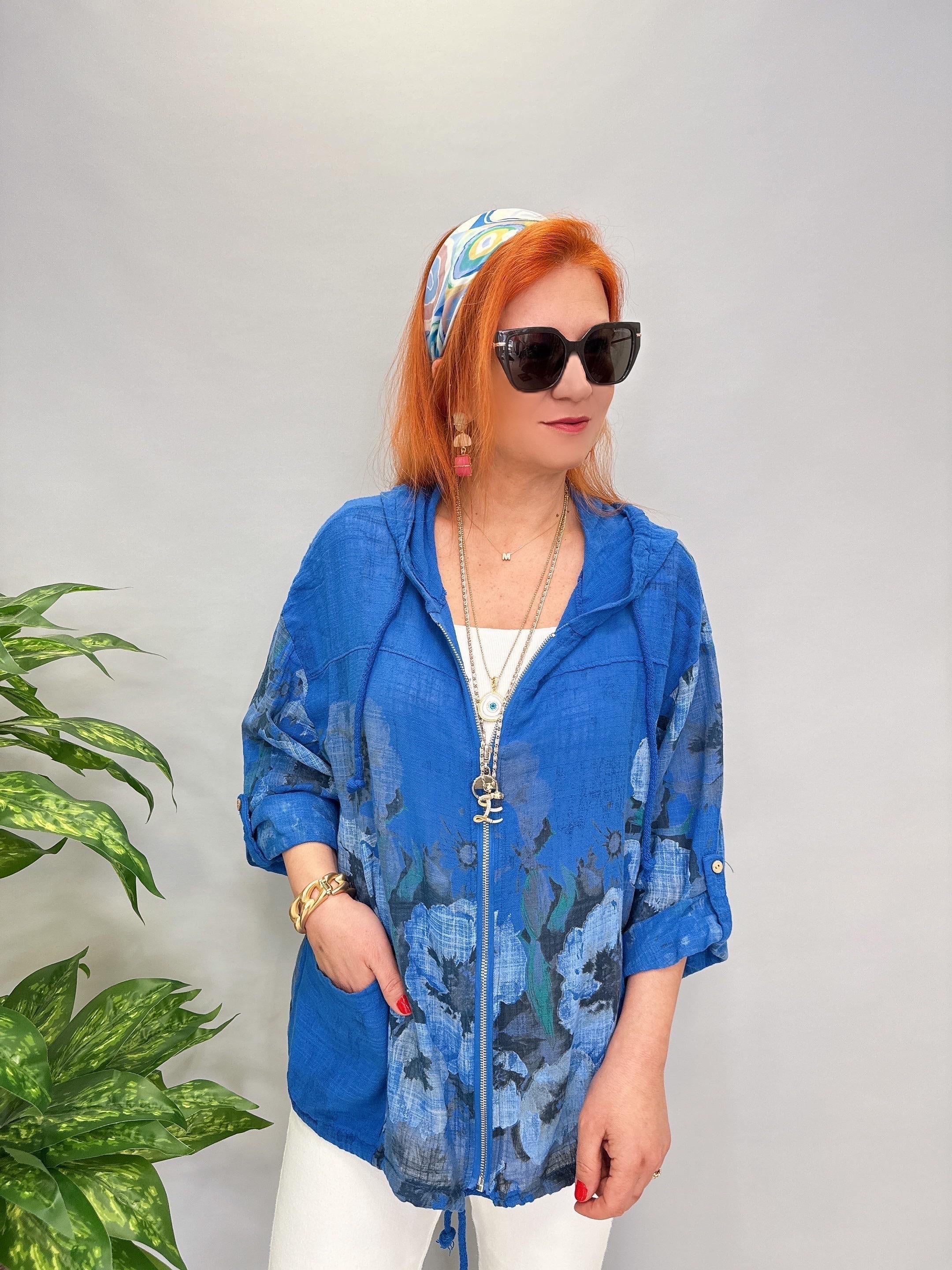 MNS 9865 İTALYAN PAMUK KETEN CEKET SAKS MAVİ