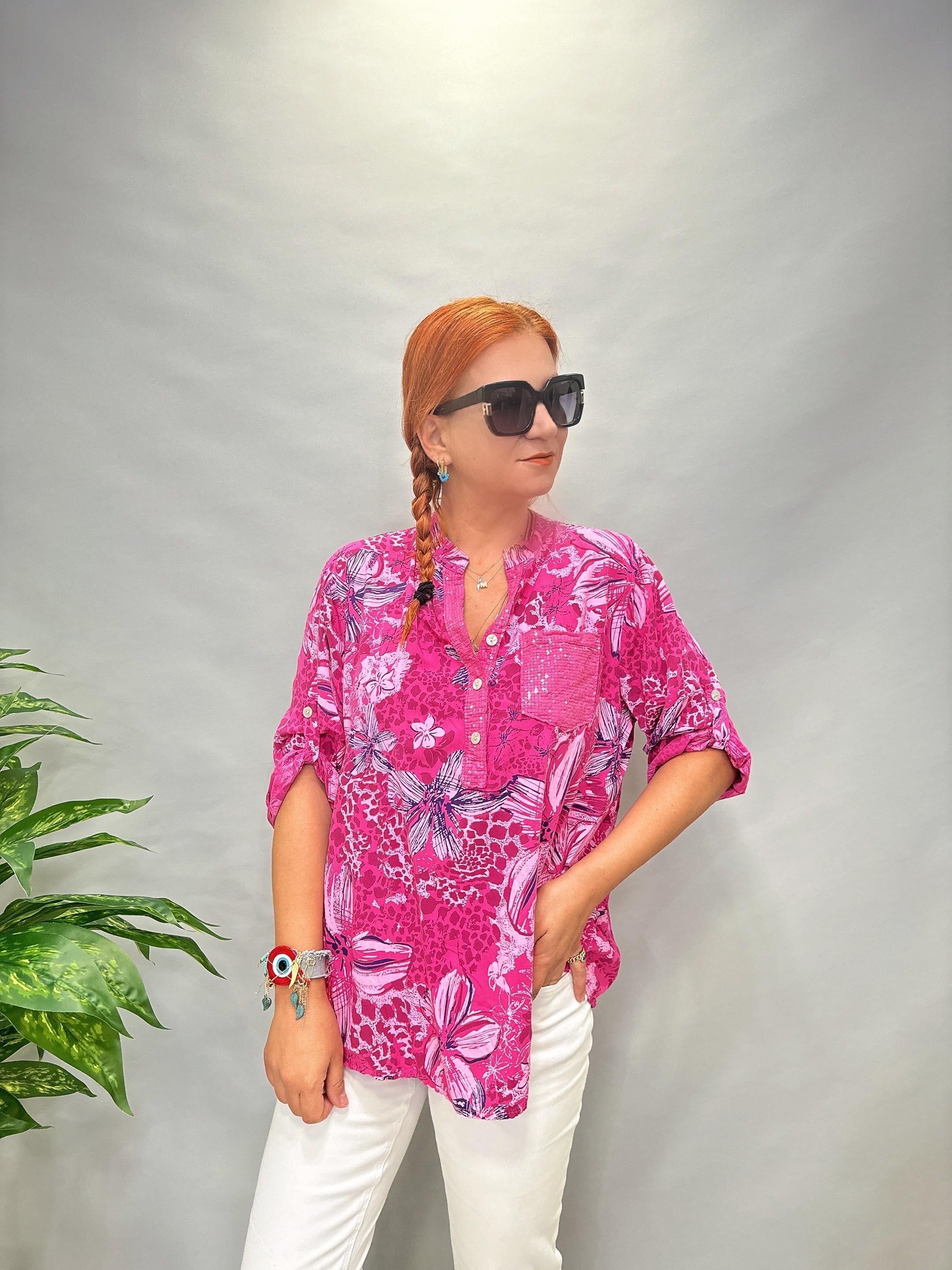 MSN 0055 İTALYAN PAYET DETAY  BLUZ PEMBE  44 BEDENE KADAR UYGUNDUR