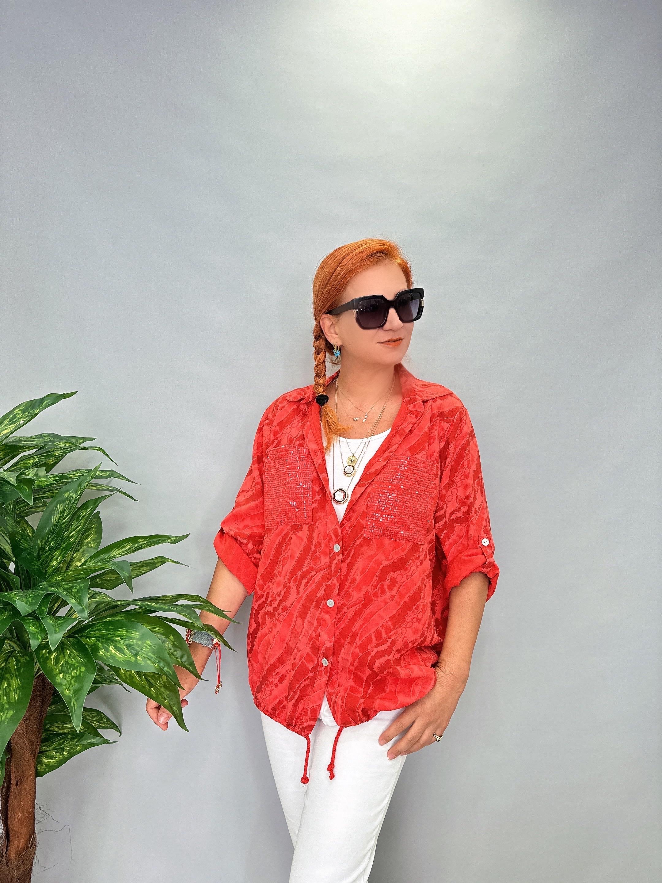 MSN 0056 İTALYAN PAYET DETAY GÖMLEK CEKET KIRMIZI 44 BEDENE KADAR UYGUNDUR