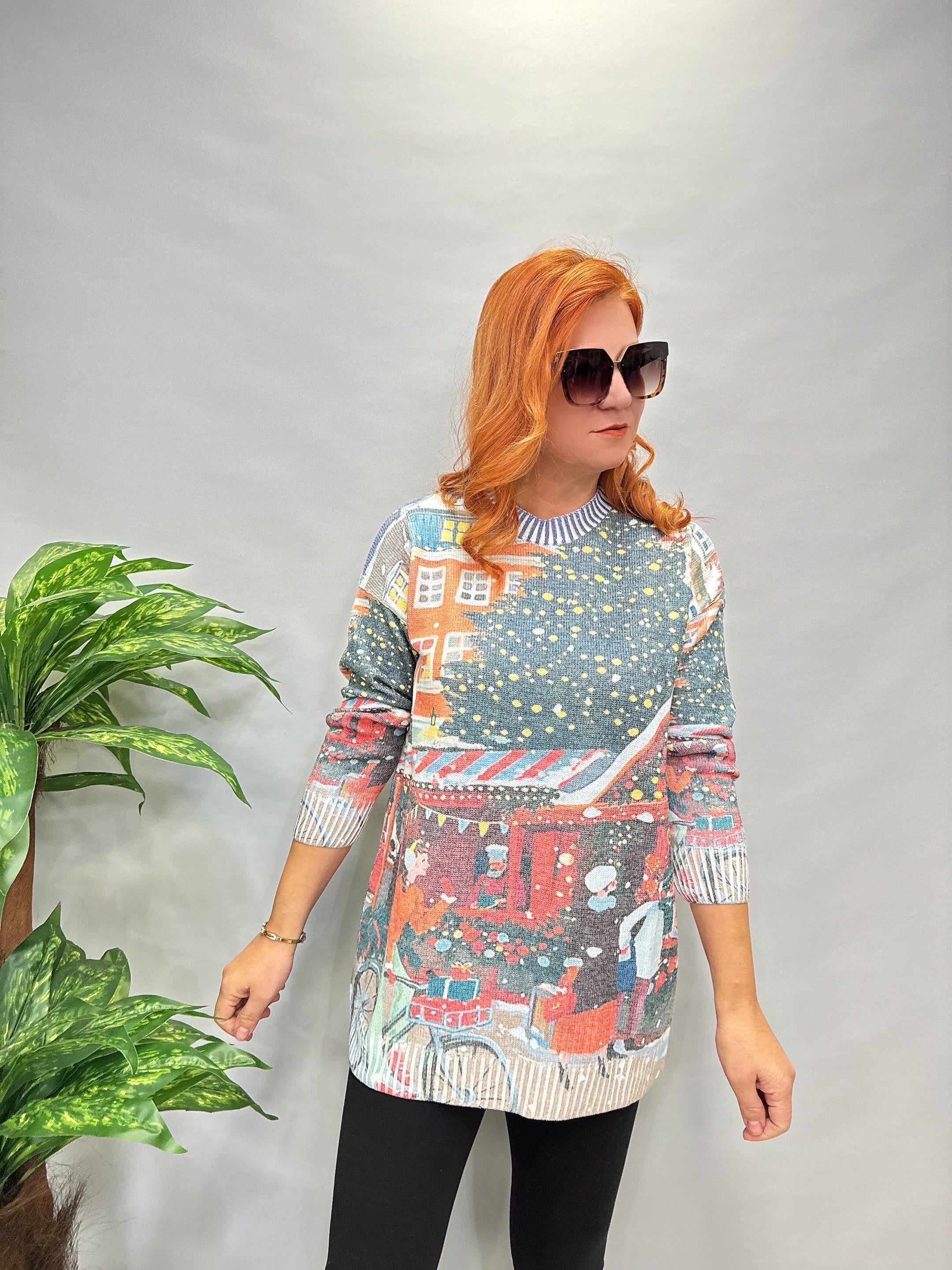 MSN 5067 DİJİTAL BASKI TRİKO BLUZ  YENİ YIL  44 BEDENE KADAR UYUMLUDUR 