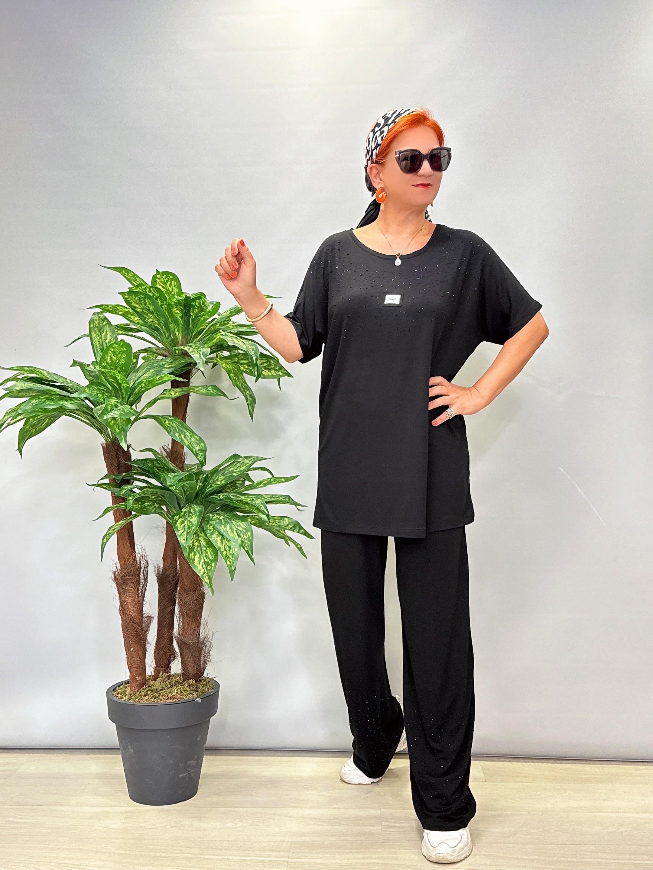 TKM 8889 Likralı Viskon Penye Takım Siyah