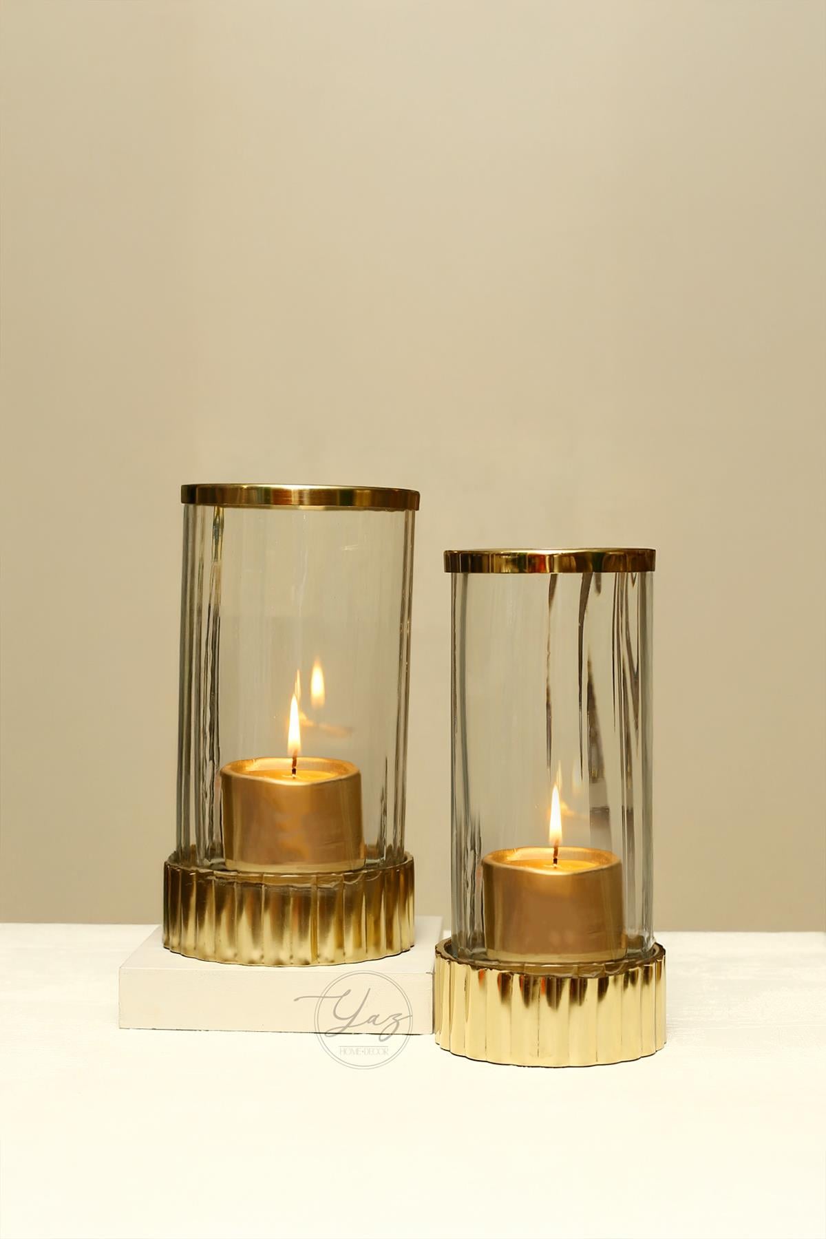 Yaz Home | 2'li Gold Standlı Cam Mumluk