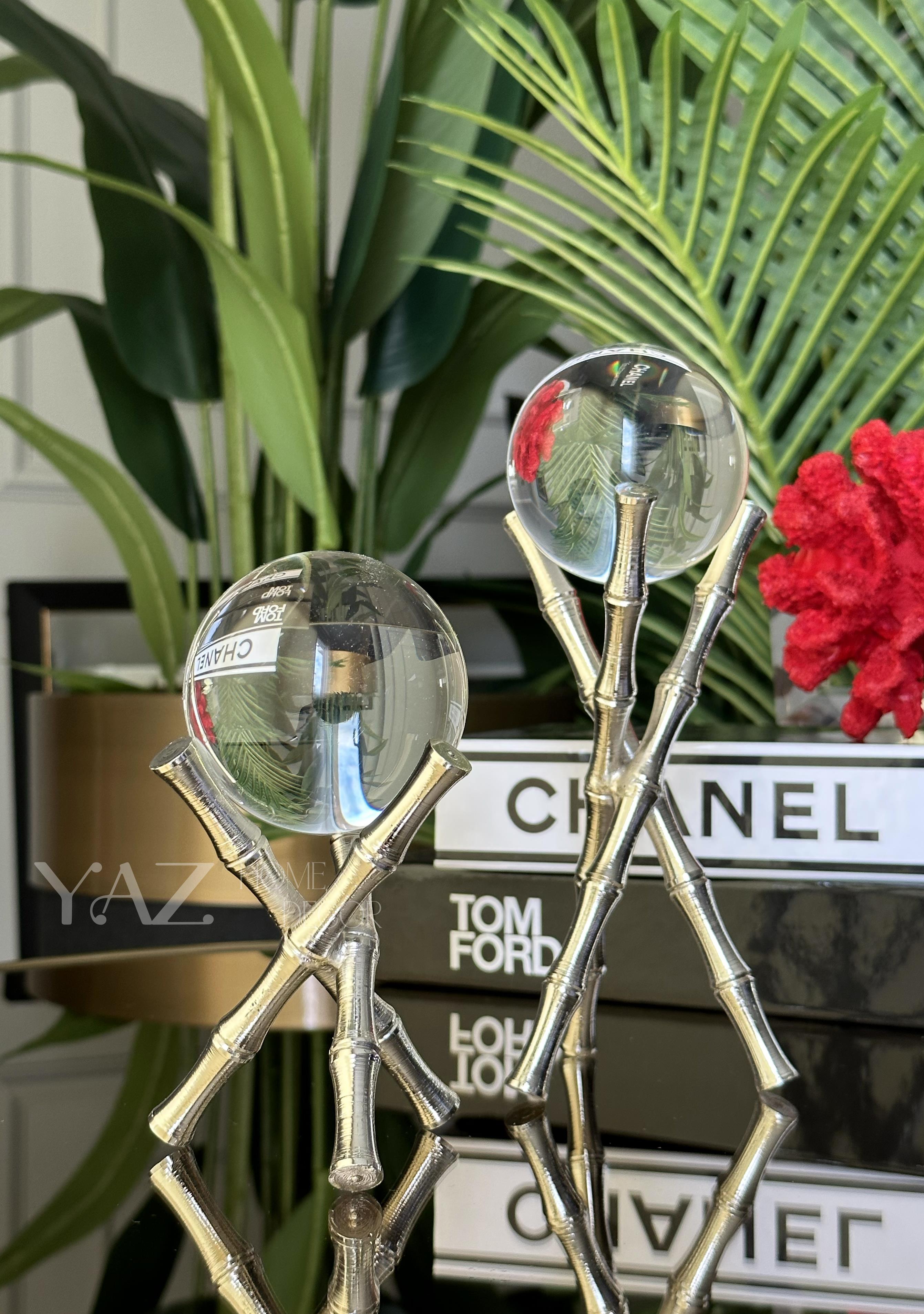 Yaz Home | 2'li Kristal Bambu Küre - Gümüş