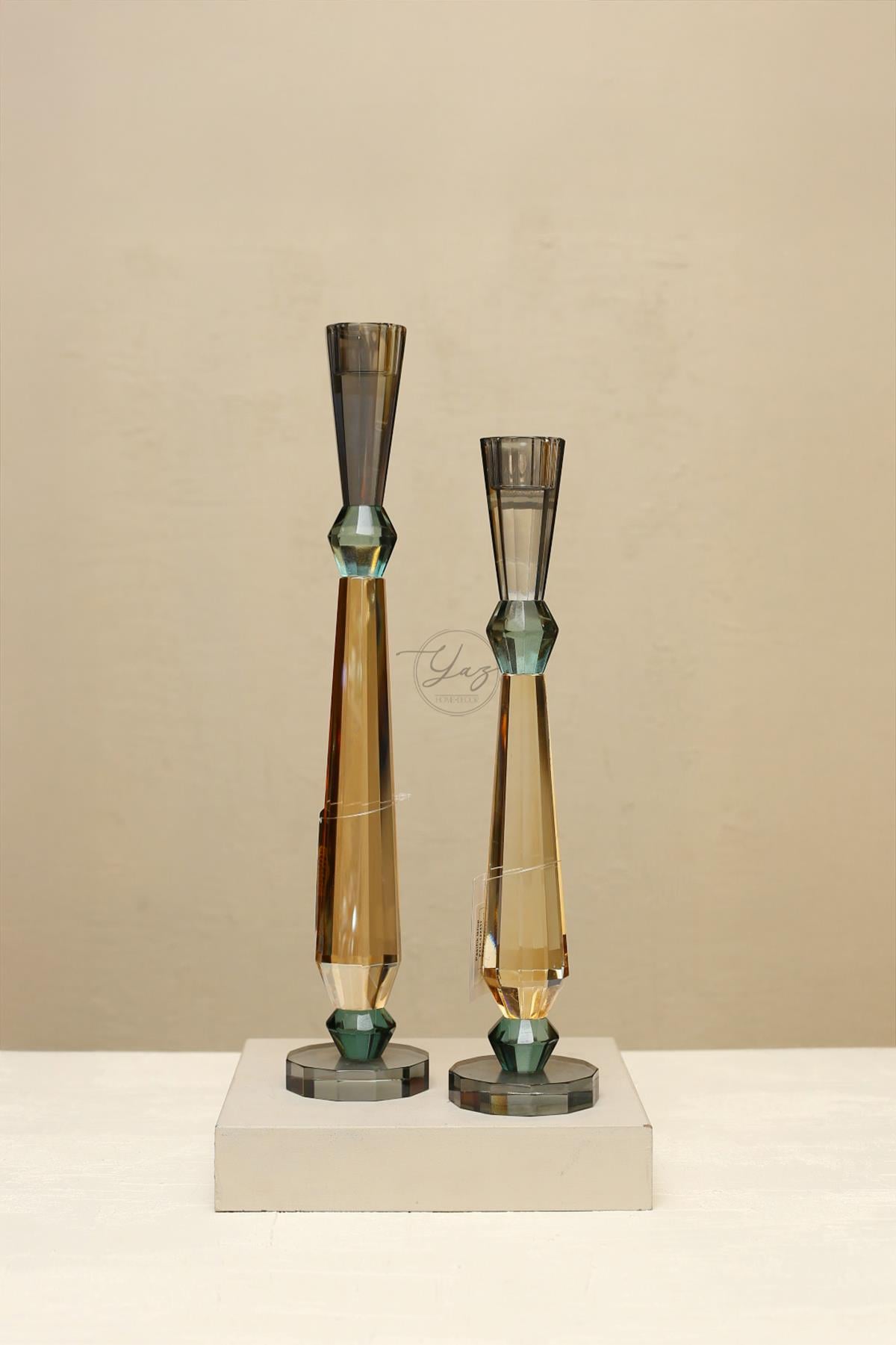 Yaz Home | 2'li Kristal Şampanya Yeşil Mumluk