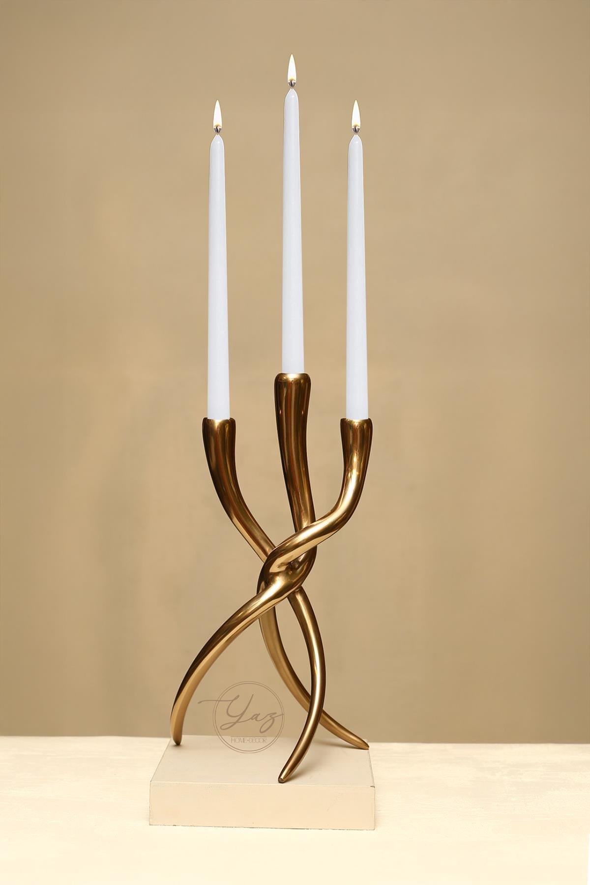 Yaz Home | 3'lü Antik Gold Metal Mumluk