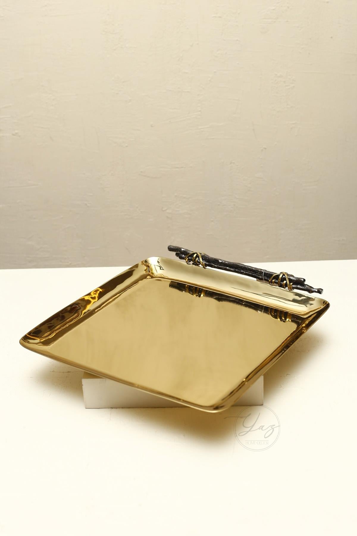 Yaz Home | Gold Tel Sarma Kulplu Sunum Tepsisi