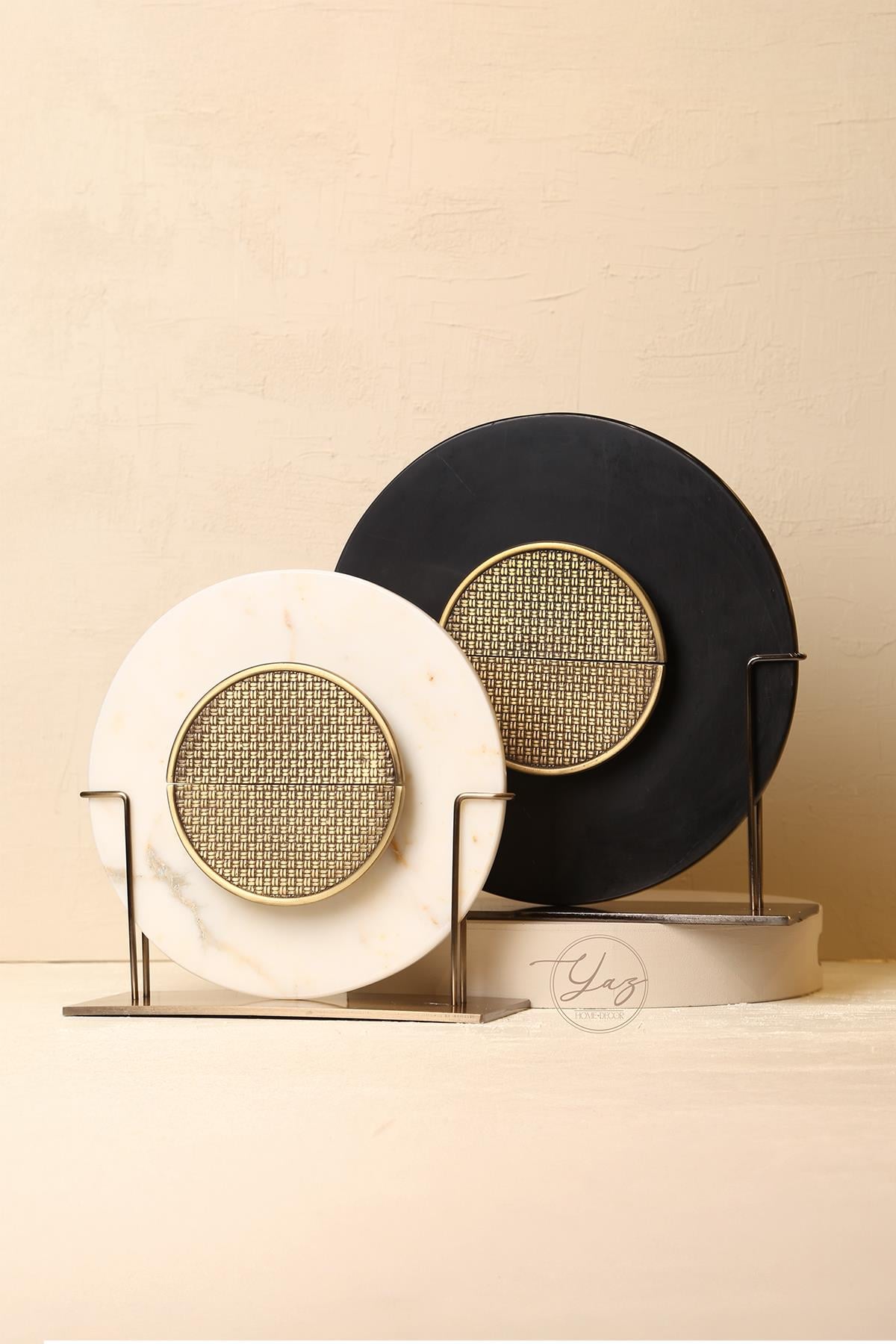 Yaz Home | Mermer & Pirinç Disk - Siyah - Beyaz