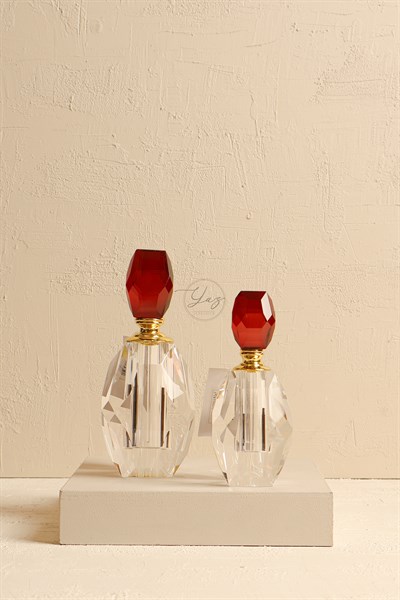 Yaz Home | 2'li Şeffaf Bordo Kristal Koku Şişesi Premium