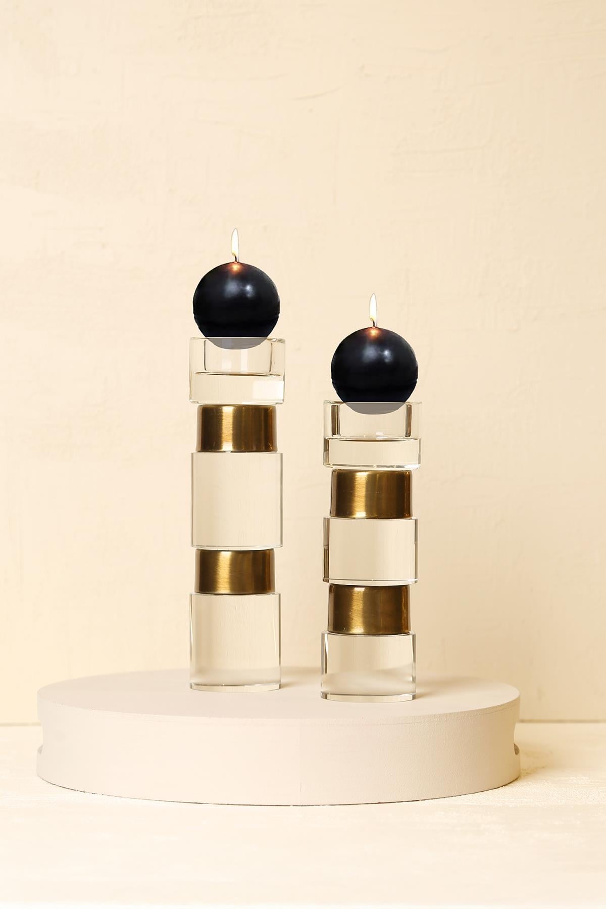 Yaz Home | 2'li Cam Şamdan-Eskitme Gold