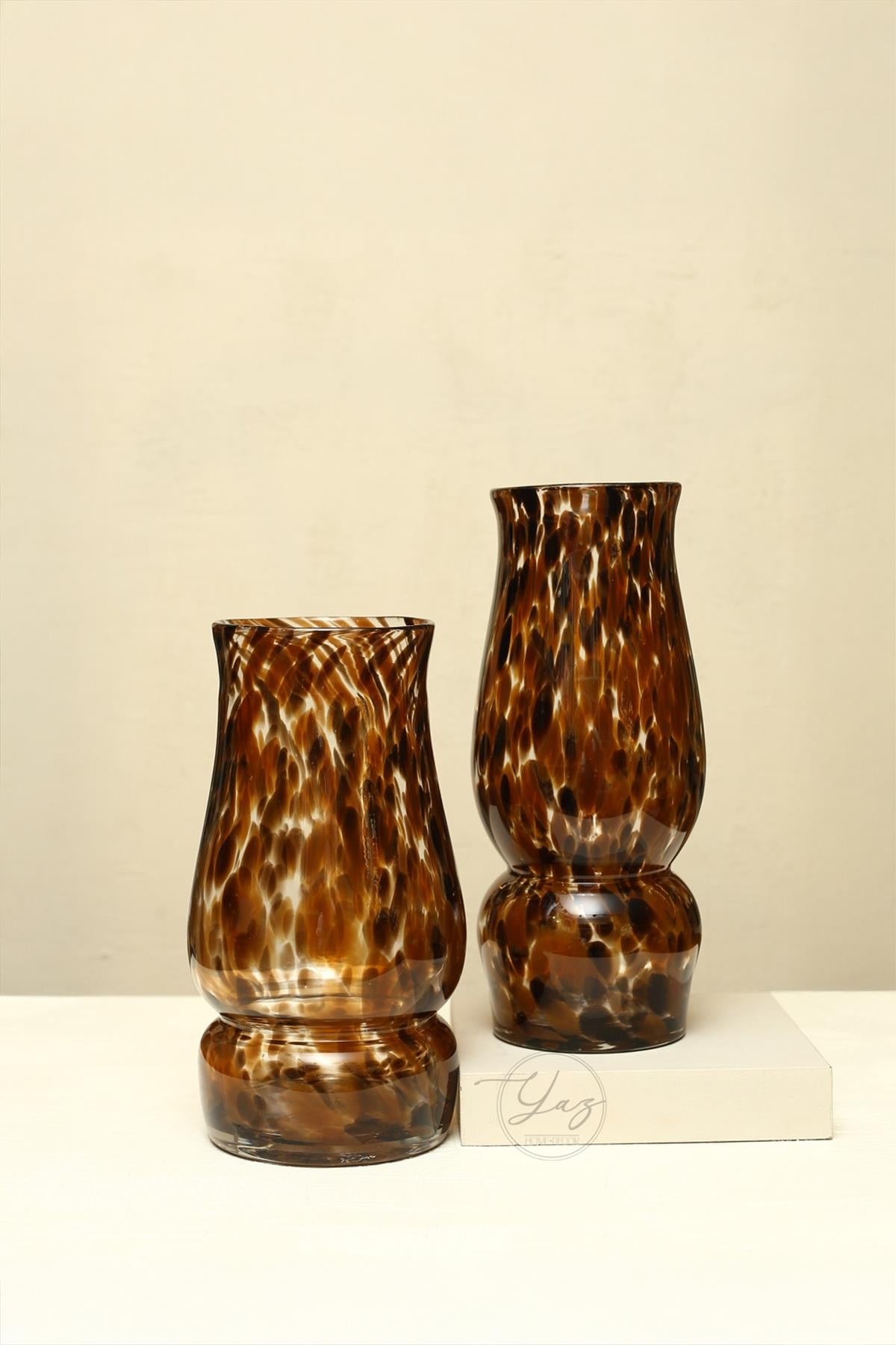 Yaz Home | 2'li Kahverengi Murano Cam Vazo