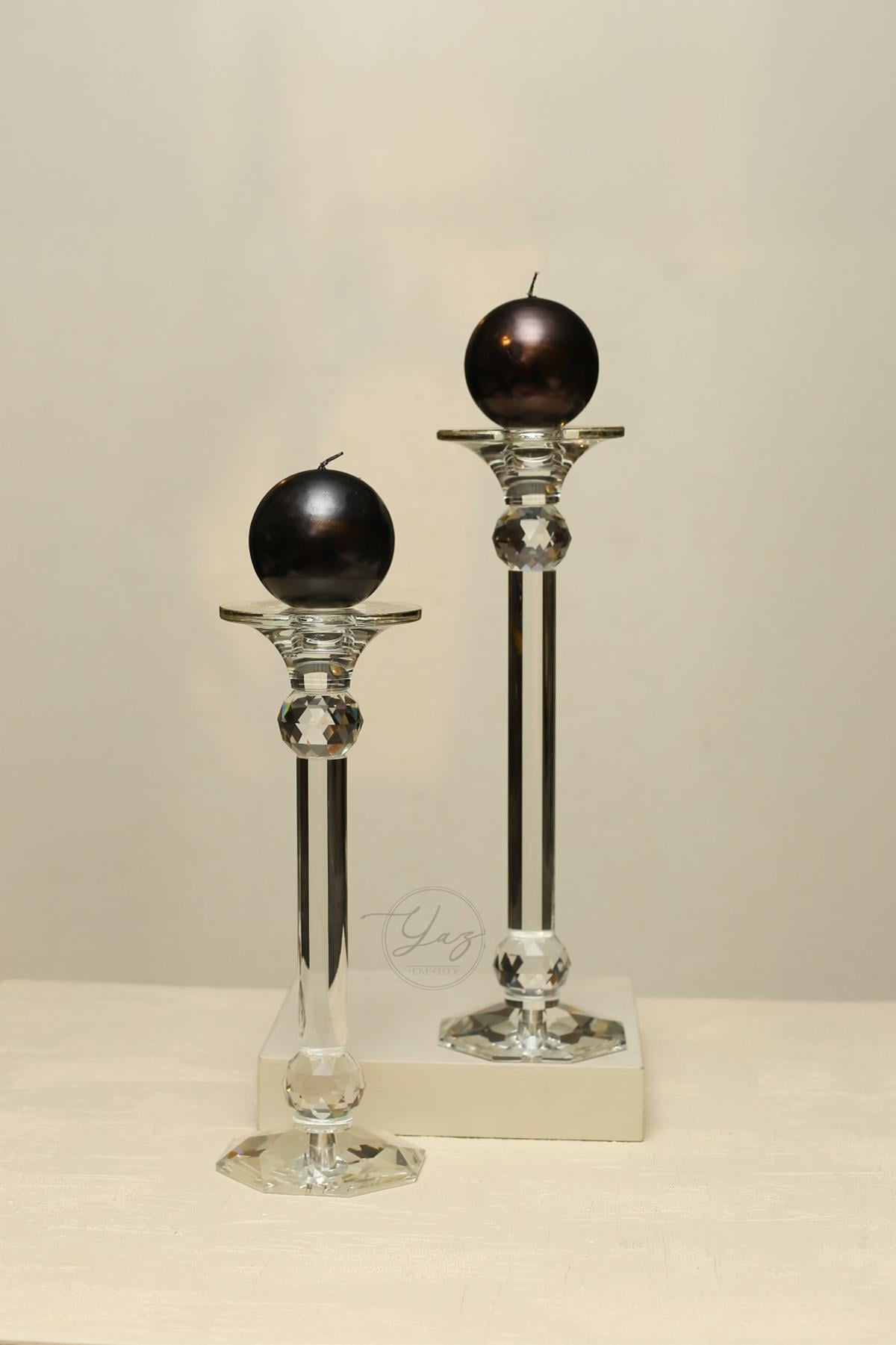 Yaz Home | 2'li Kristal Şeffaf Şamdan 