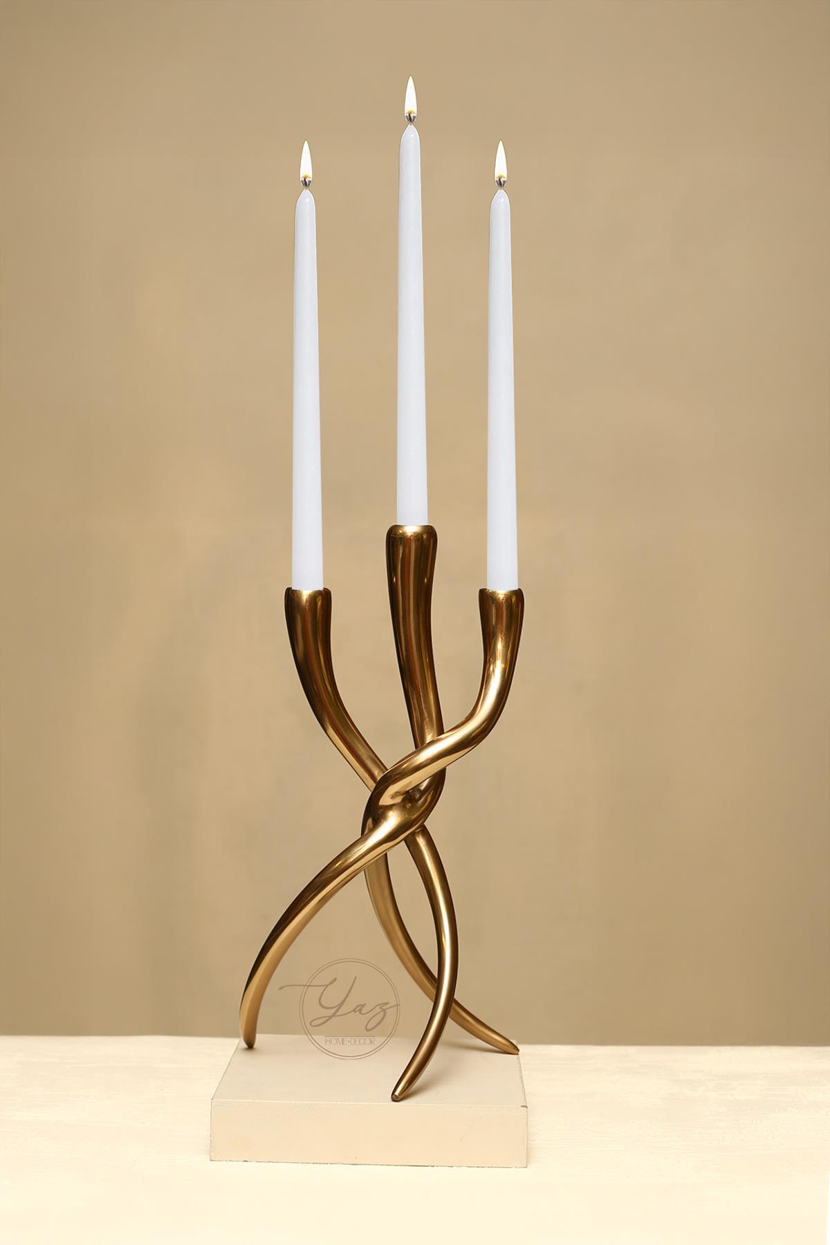 Yaz Home | 3'lü Antik Gold Metal Mumluk