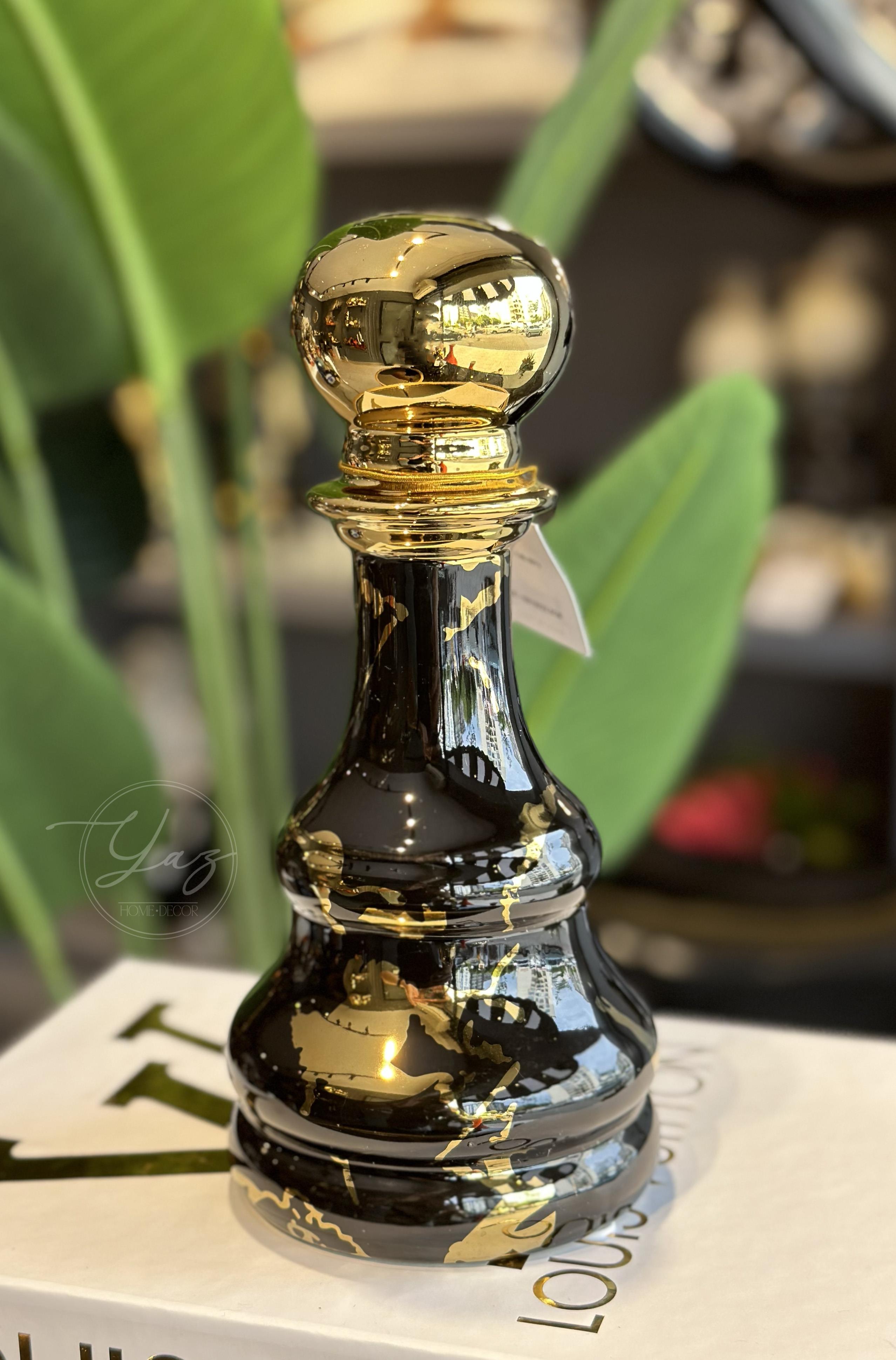Yaz Home | Porselen Piyon Taşı - Siyah & Gold