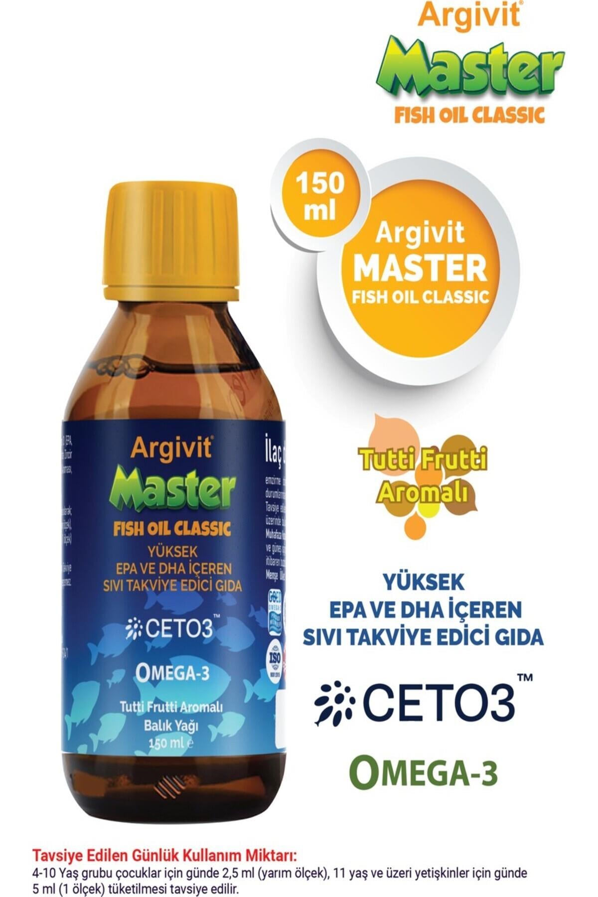 ArgivitArgivit Master Fish Oil Yüksek Omega-3 (3000mg) İçeren Balık Yağı 150 ml - Tutti Frutti Aromalı8682408684291