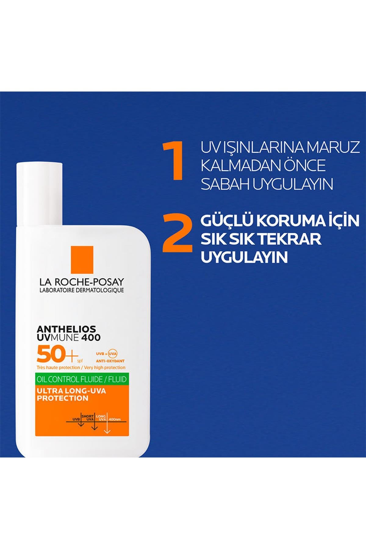 La Roche Posay Anthelios UVmune400 Oil Control Fluide SPF50+ Karma ve Yağlı İçin Yüz Güneş Kremi 50 ml