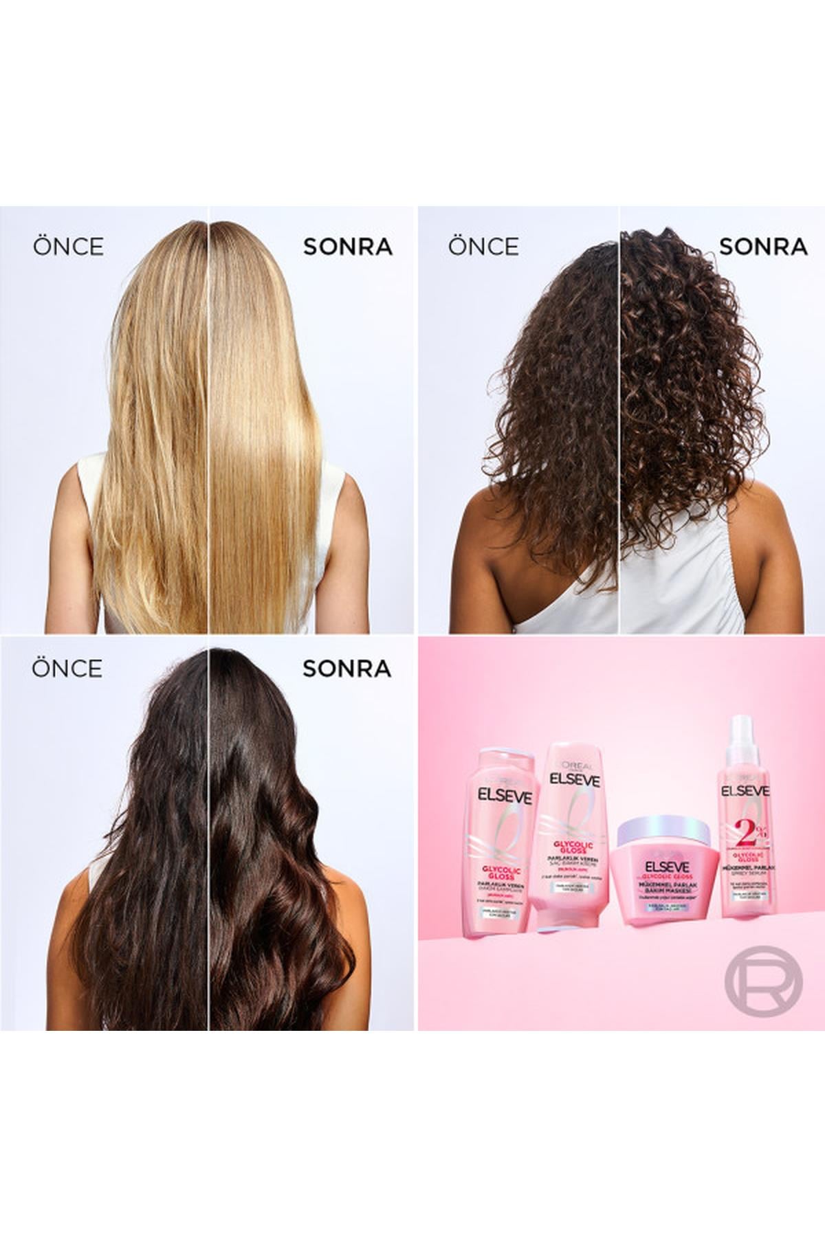 Loreal Paris Elseve Glycolic Gloss Mükemmel Parlaklık Veren Saç Bakım Maskesi 300 ml