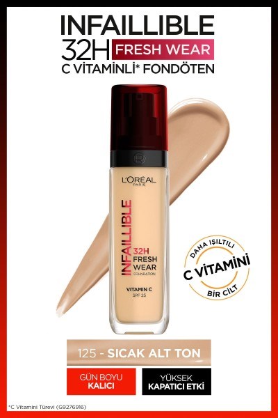 Loreal Paris Infaillible 32H Fresh Wear C Vitaminli Fondöten 125 Naturel Rose