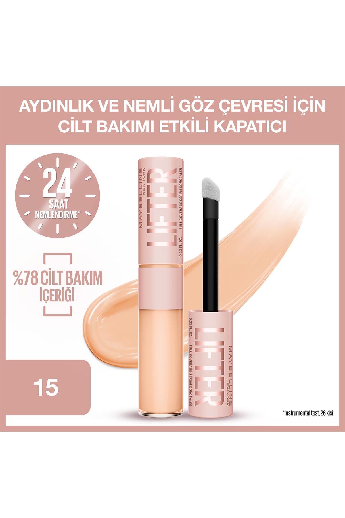 Maybelline New York Lifter Kafein ve Peptitler İçeren Nemlendiren ve Aydınlatan Kapatıcı 15