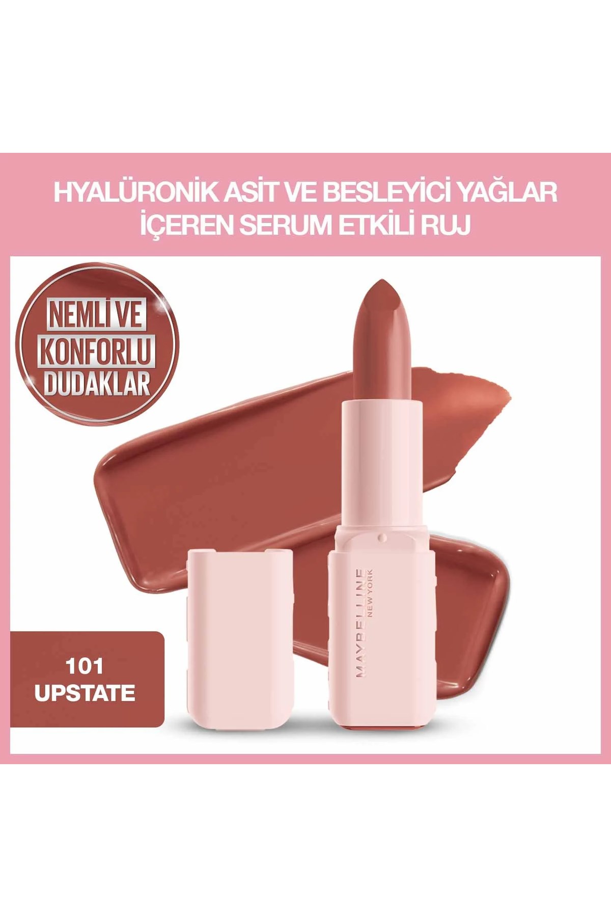 Maybelline New York Serum Etkili Hyalüronik Asit ve Besleyici Yağ İçeren Ruj - 101 Upstate