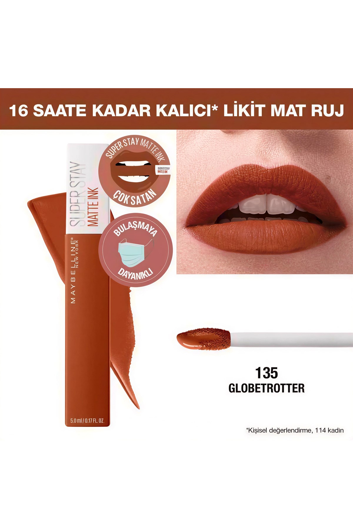 Maybelline Super Stay Matte Ink Liquid Lipstick 5ml - 135 Globe-Trotter - Kahverengi