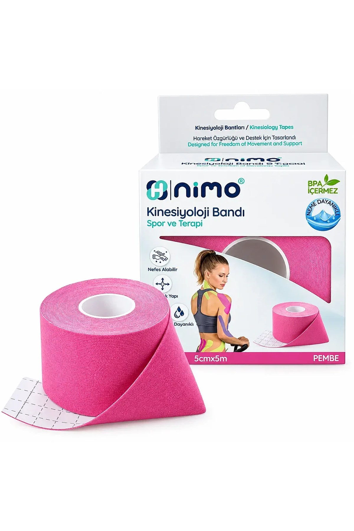 NİMONimo Kinesiyoloji Bandı (Ağrı Bandı) 5cm - 5m Pembe6938799212066