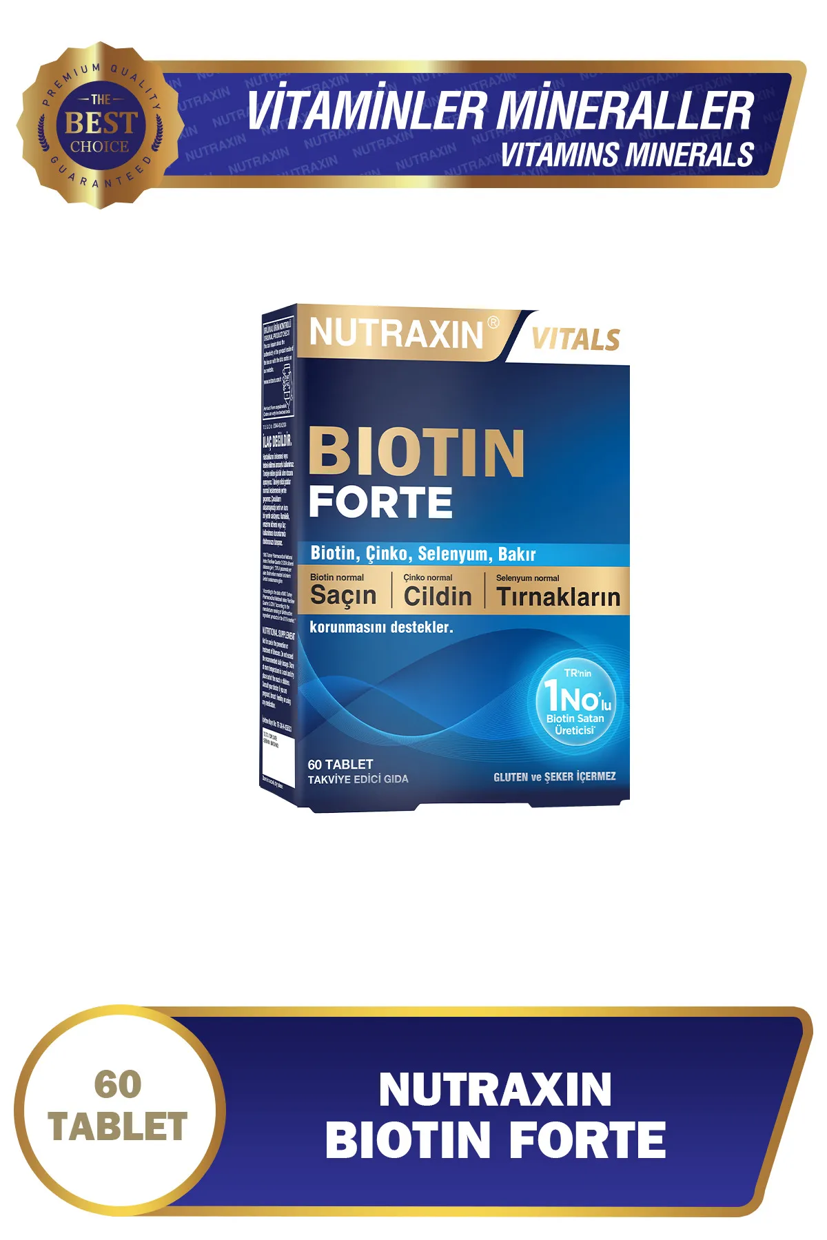 NUTRAXİNNutraxin Biotin Forte 5.000 Mcg 60 Tbl - Biyotin, Çinko, Selenyum, Bakır8680512635512
