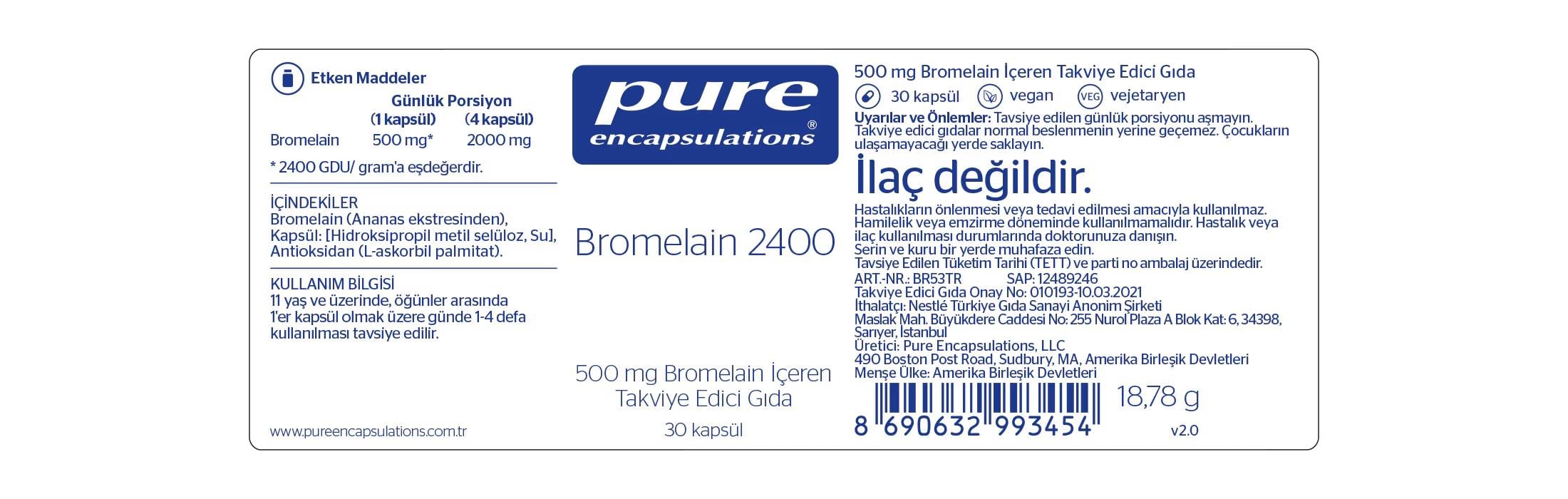 Pure Encapsulations Bromelain 2400 30 Kapsül