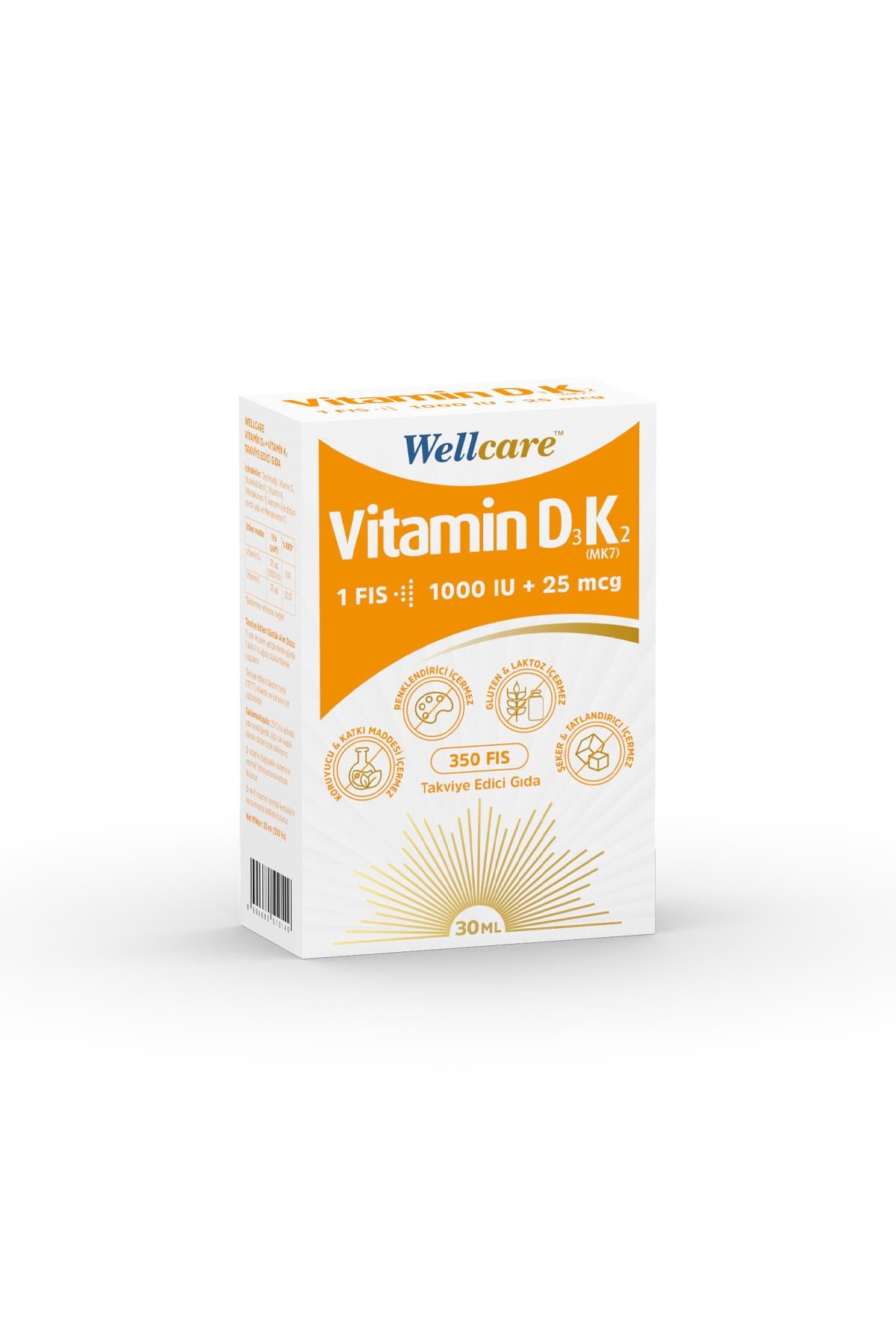 WELLCAREWellcare Vitamin D3+K2 1000 IU Sprey 30 ml8699680510149