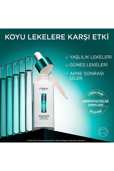 LOréal Paris Bright Reveal Sivilce, Güneş, Yaşlanma Lekelerinde Etkili Koyu Leke Karşıtı Serum 10%Niasinamid 30ml
