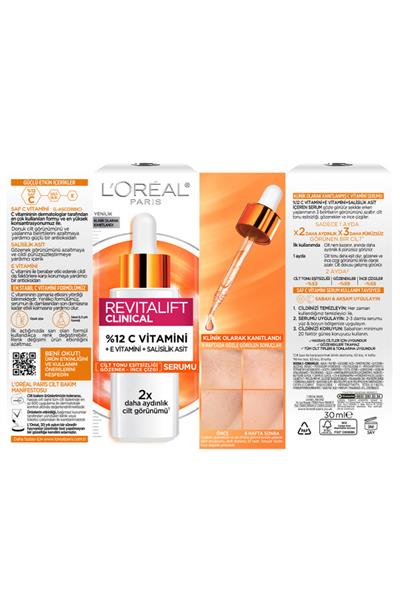 LOréal Paris Revitalift Clinical %12 Saf C Vitamini Aydınlatıcı, Ton Eşitleyici, Gözenek Karşıtı Serum 30 ml