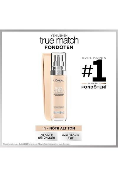 LOréal Paris True Match Bakım Yapan Fondöten - 1N Nötr Alt Ton