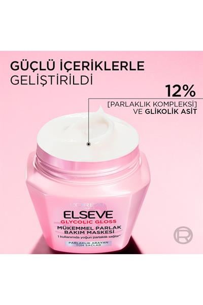 Loreal Paris Elseve Glycolic Gloss Mükemmel Parlaklık Veren Saç Bakım Maskesi 300 ml