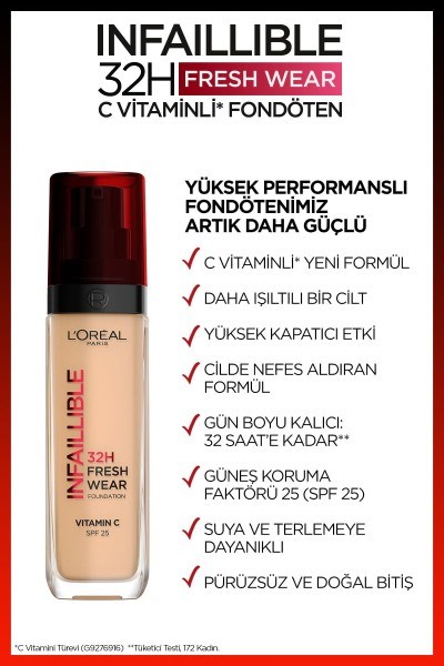 Loreal Paris Infaillible 32H Fresh Wear C Vitaminli Fondöten 125 Naturel Rose