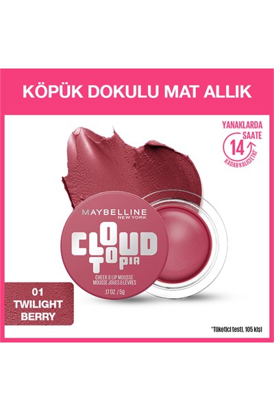 Maybelline New York Cloudtopia Köpük Dokulu Mat Allık 01 Twilight Berry