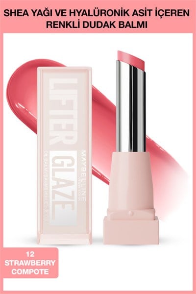 Maybelline New York Lifter Glaze Shea Yağı ve Hyalüronik Asit İçeren Renkli Dudak Balmı 12 Strawberry Compote
