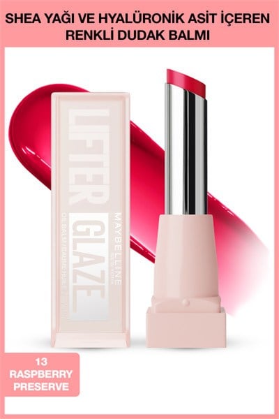 Maybelline New York Lifter Glaze Shea Yağı ve Hyalüronik Asit İçeren Renkli Dudak Balmı 13 Raspberry Preserve