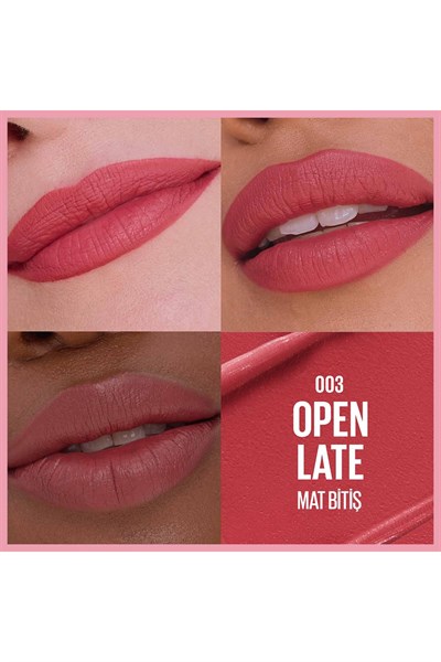 Maybelline New York Serum Etkili Hyalüronik Asit ve Besleyici Yağ İçeren Ruj 003 Open Late