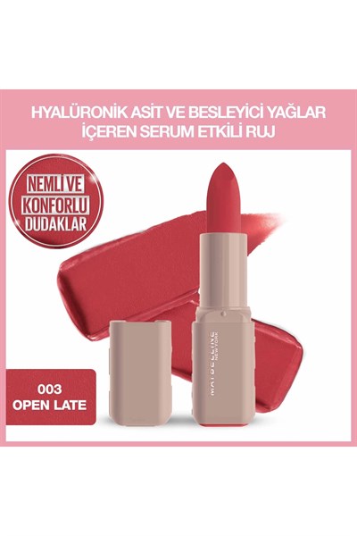 Maybelline New York Serum Etkili Hyalüronik Asit ve Besleyici Yağ İçeren Ruj 003 Open Late