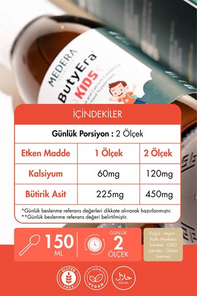 Medera ButyEra® Kalsiyum Bütirat İçeren Sıvı Takviye Edici Gıda 150 ml
