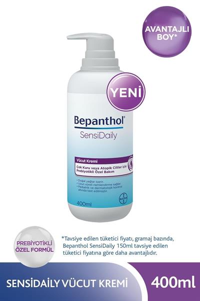Bepanthol Sensidaily Pompalı Günlük Vücut Kremi 400 ml L Çok Kuru veya Atopik Ciltler - Prebiyotikli