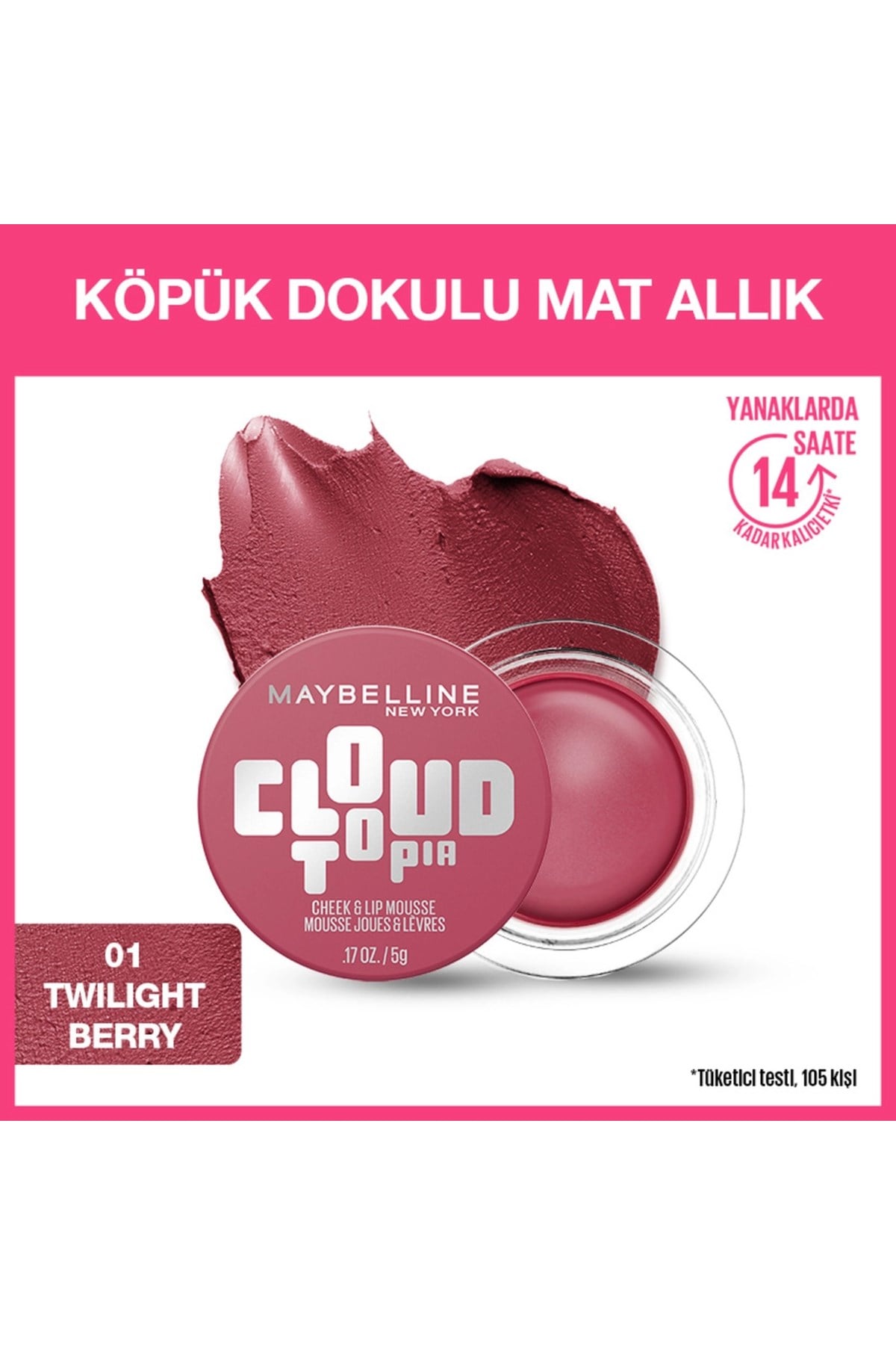 Maybelline New YorkMaybelline New York Cloudtopia Köpük Dokulu Mat Allık 01 Twilight Berry3600531717179