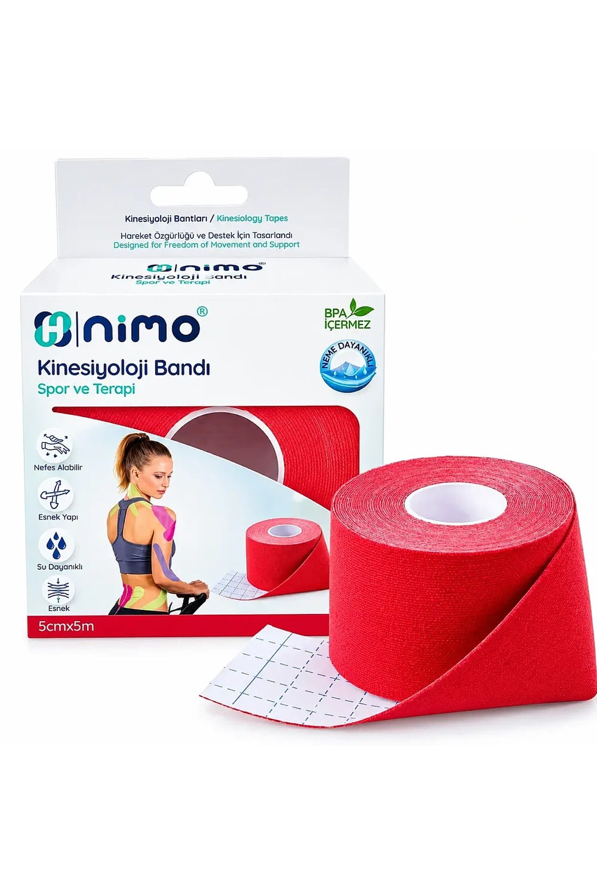 NİMONimo Kinesiyoloji Bandı (Ağrı Bandı) 5cm - 5m Kırmızı6938799212080