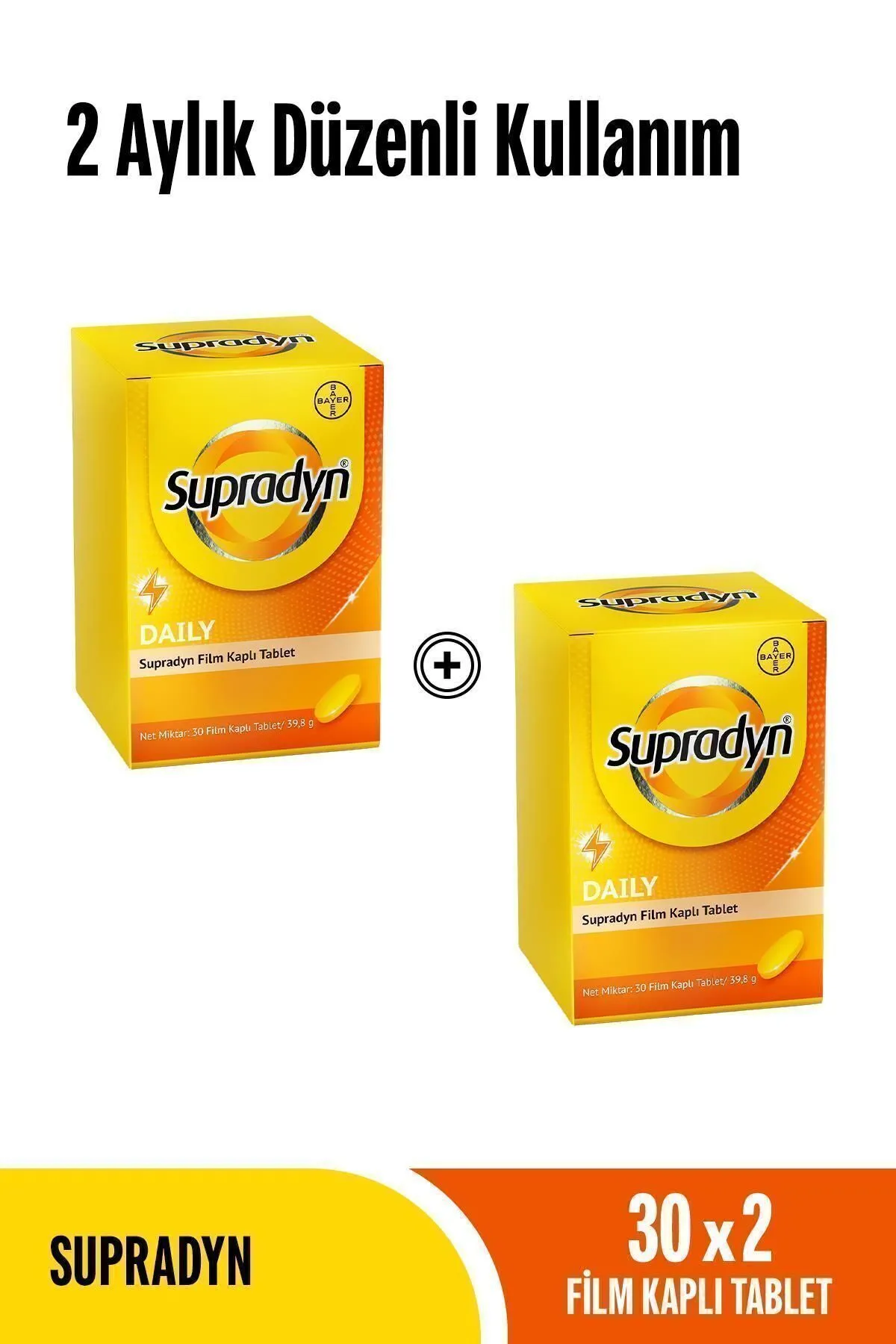 SupradynSupradyn 2 Aylık Düzenli Kullanım Paketi: 2x30 Daily Film Kaplı Tablet, Yetişkin Multivitamin - 60 Tablet8699546090396
