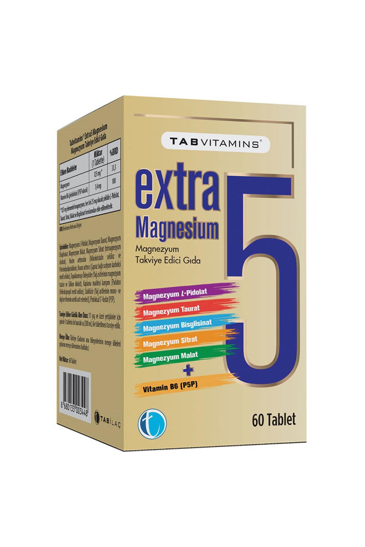 TAB İlaç Sanayi A.ŞTab Vitamıns Extra5 Magnesium 60 Tablet8680133003448